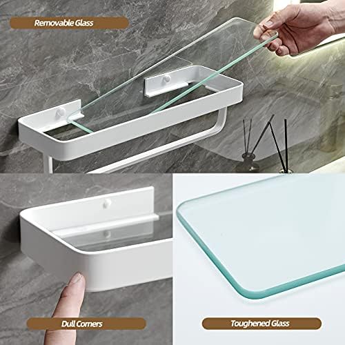 VOLPONE 2 Tier Glass Floating Shelf - Wall Mounted Bathroom Organizer White