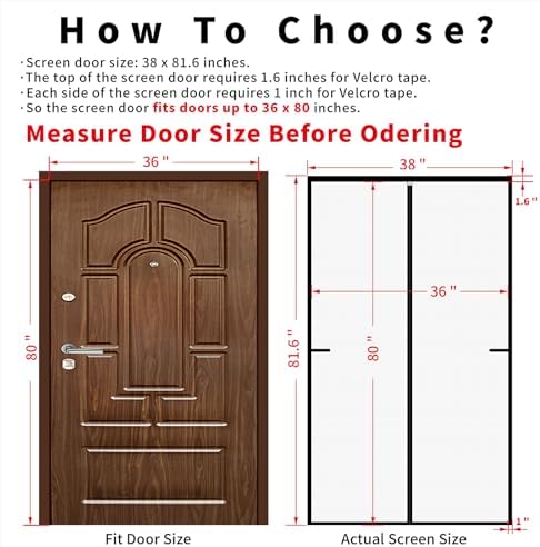 Screen Door Mesh Magnetic Closure 36x80 Inch