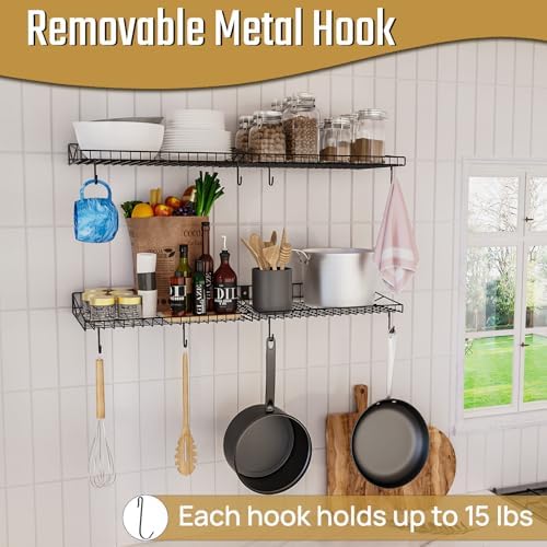 2 Pack Heavy Duty Wall Shelf With 4 Hooks