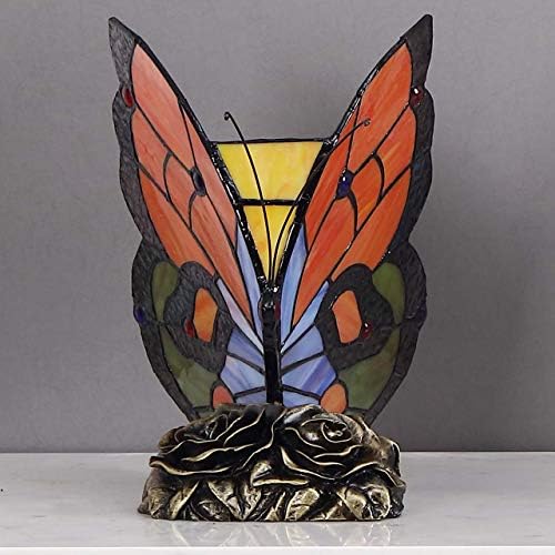 Bieye L10038 Butterfly Tiffany Style Stained Glass Accent Table Lamp