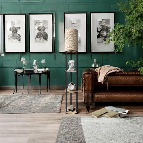 Oak White Floor Lamp with Shelves for Living Room and Bedroom