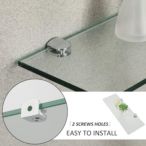 SAYAYO Tempered Glass Floating Shelves for Bathroom 2 Pack Clear 15x5 Inch