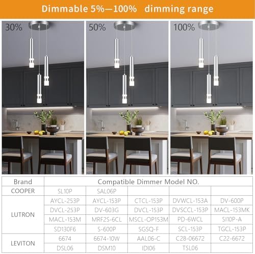 Modern Dimmable Chrome Mini Pendant Light 3-Light Kitchen Island Fixture