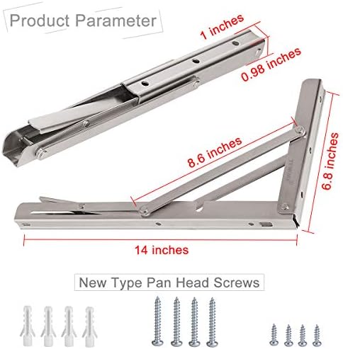 YUMORE 14 Inch Heavy Duty Stainless Steel Folding Shelf Bracket
