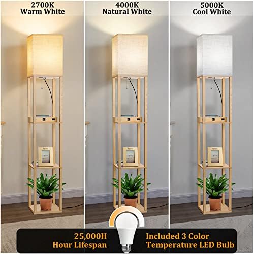 Dott Arts Floor Lamp with Shelves and Wireless Charging