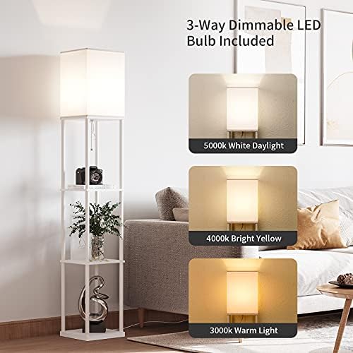 SUNMORY Floor Lamp with Shelves and 3-Way Dimmable LED Light