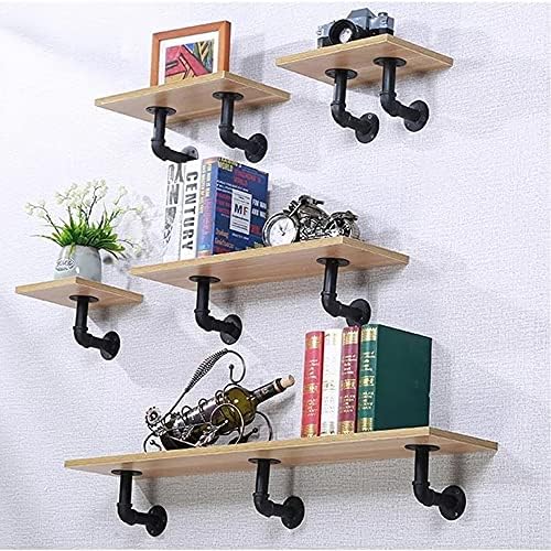 Janyang Industrial Pipe Shelf Brackets 6 Pack Black 8-14 Inch