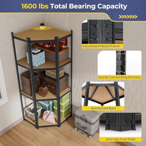 Tangkula 4-Tier Corner Shelving Unit 1600 LBS Heavy Duty