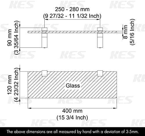 KES 16 Inch Matte Black Tempered Glass Wall Shelf