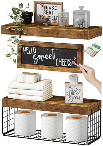 QEEIG Bathroom Shelves Over Toilet - 21 Set 16 Inch Rustic Brown