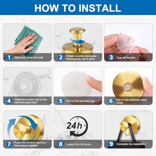 Gold Suction Cup Hooks for Shower and Glass Door