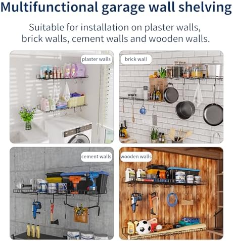 4 Pack Heavy Duty Garage Wall Shelves with Hooks