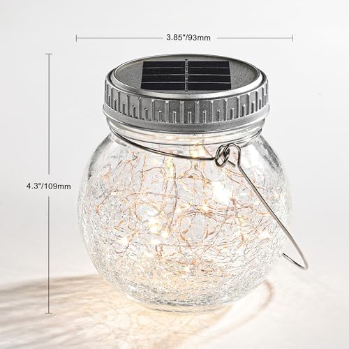 Cooo 6 Pack Crackle Glass Solar Lantern with 30 LED Firefly Lights