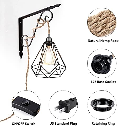 Hemp Rope Pendant Light Fixture 15FT E26 Industrial Farmhouse Style