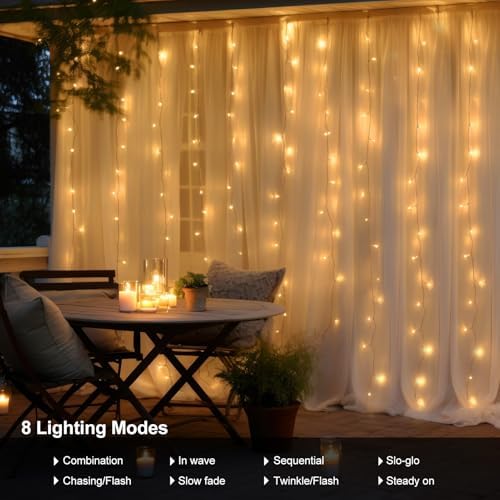 Echosari 300 LED Curtain Lights Battery Operated Warm White