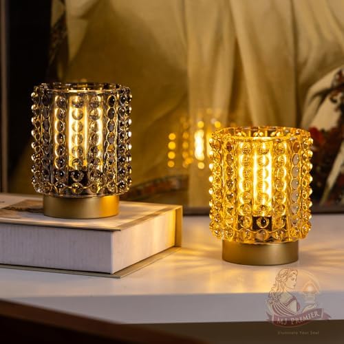 Gray Crystal Battery Operated Lamp with Timer