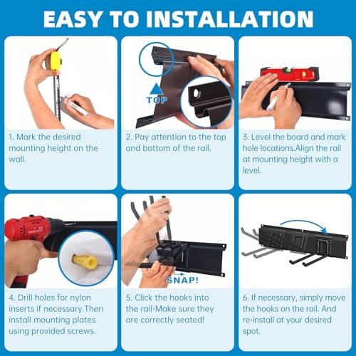 TICONN Wall Mounted Tool Storage Rack with 4 Hooks