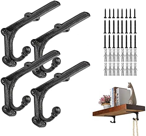 Heavy Duty Floating Shelf Brackets 4 Pack - Cast Iron Black Shelf Supports