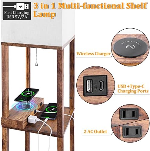 Dott Arts Floor Lamp with Shelves and Wireless Charger