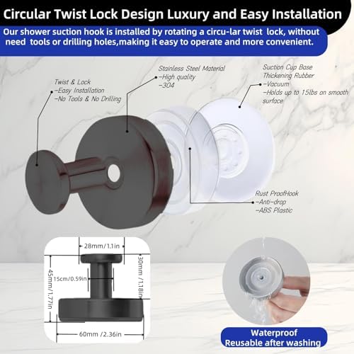2 Pack Black Suction Cup Hooks for Wreaths and Bath Towels