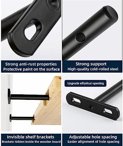 6 Inch Floating Shelf Brackets 6-Pack - Heavy Duty Steel Hidden Wall Mounts