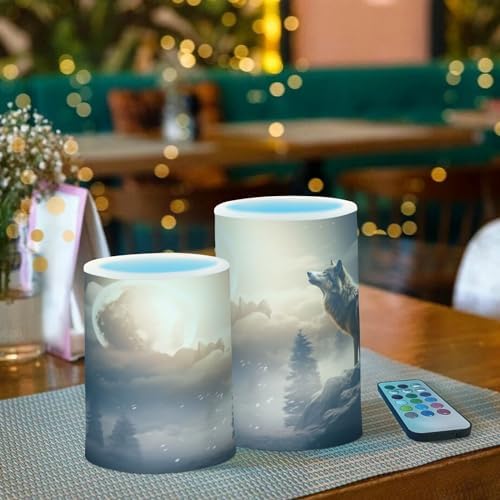 YETTASBIN Wolf Flameless Candles with Remote Control and Timer 2 Pack