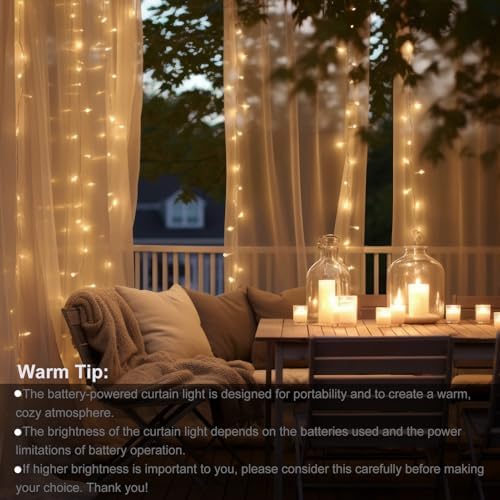 Echosari 300 LED Curtain Lights Battery Operated Warm White