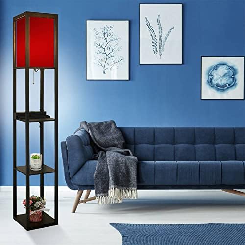 Red Blurred Floor Lamp with Shelves USB Ports and Power Outlet