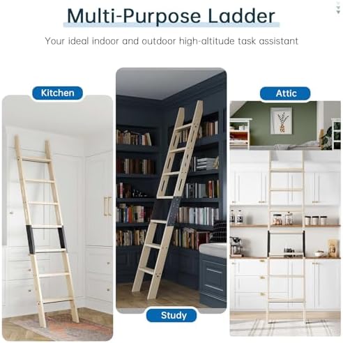 8FT Wooden Step Ladder with Built-in Handrail