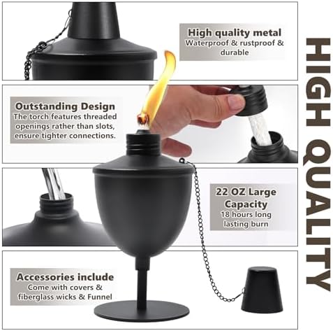 4 Pack Upgraded Tabletop Torches with Wicks and Funnel