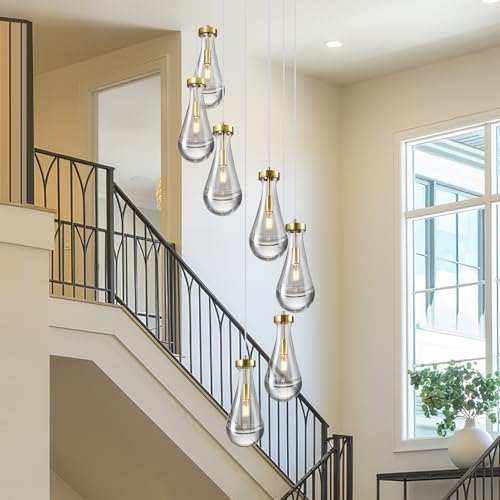 Raindrop Gold Pendant Light 7-Light Kitchen Island Fixture