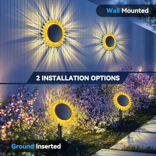 Upgraded Solar Sunflower Light 2 Pack for Garden Pathway