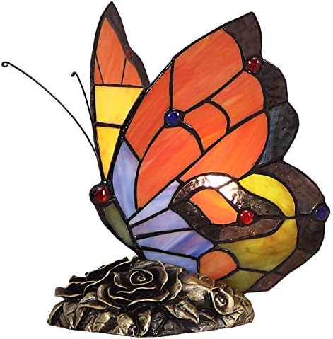 Bieye L10038 Butterfly Tiffany Style Stained Glass Accent Table Lamp