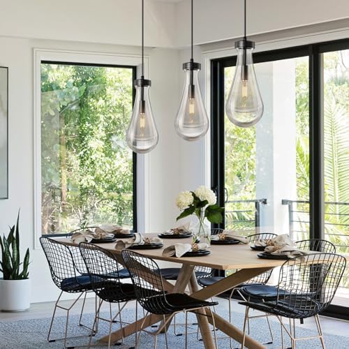 Raindrop Pendant Lights Set of 3 Teardrop Black Hanging Fixtures