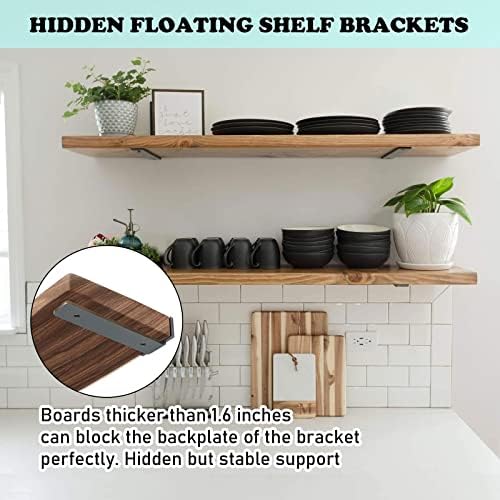 Heavy Duty Floating Shelf Brackets 6 Pack Black Steel L-Shaped Supports