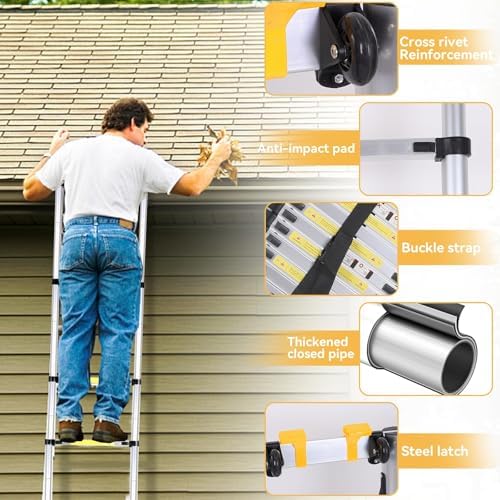BOWEITI 262FT Telescoping Ladder Aluminum Collapsible Ladder with Non-Slip Feet