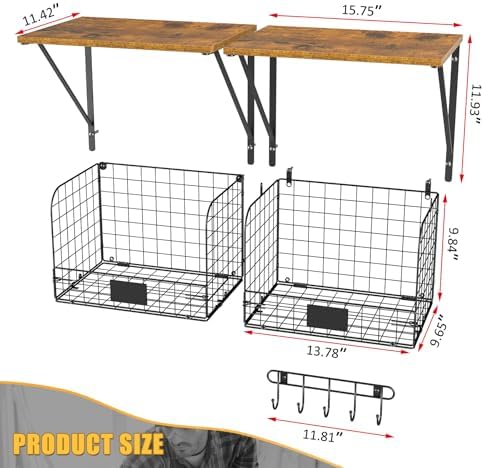 ThreeHio 2 Pack Garage Wall Shelves with Wire Baskets and Hooks