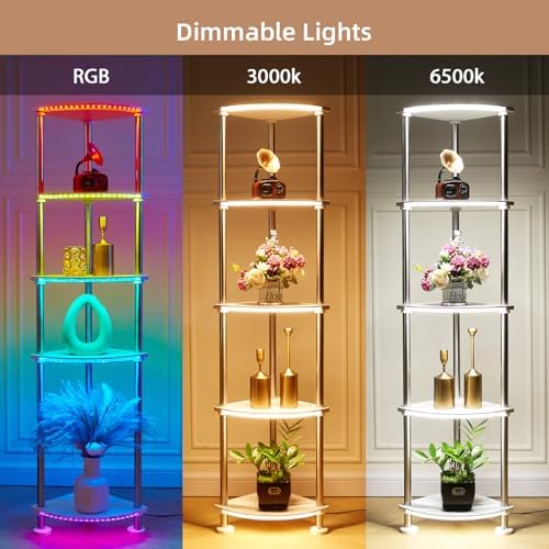5-Tier Floor Lamp with Charging Station and RGB Lighting