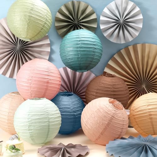 Wavwavw 18 Pcs Boho Hanging Lanterns and Fans Decorations