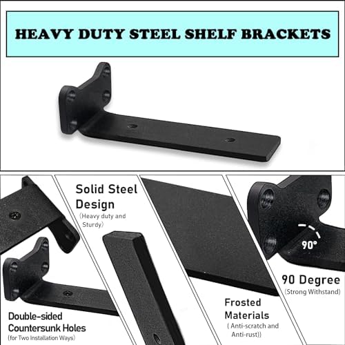 Heavy Duty Floating Shelf Brackets 6 Pack Black Steel L-Shaped Supports