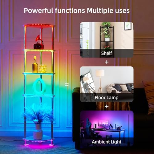 5-Tier Floor Lamp with Charging Station and RGB Lighting