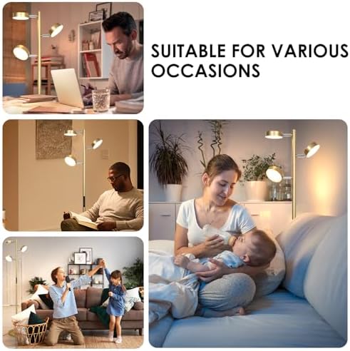 Gold Floor Lamp with 3 Adjustable Heads and Remote Control