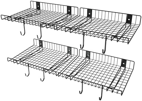 4 Pack Heavy Duty Garage Wall Shelves with Hooks