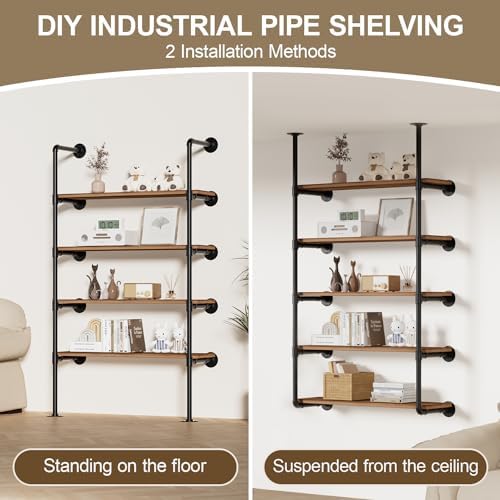 Industrial Iron Pipe Shelving Wall-Mount 5-Tier