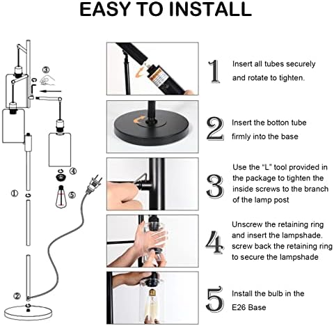 Airposta 3-Head Industrial Floor Lamp with Dimmable Switch Black