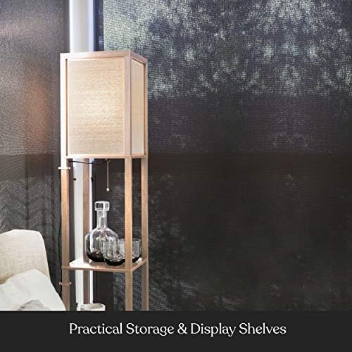 Brightech Maxwell Modern Shelf Floor Lamp with LED and Wood Design