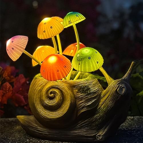 Solar Garden Mushroom Snail Statue 1 Pack Outdoor Decor