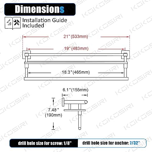 KOKOSIRI 20 Inch Tempered Glass Bathroom Shelf with Towel Holder