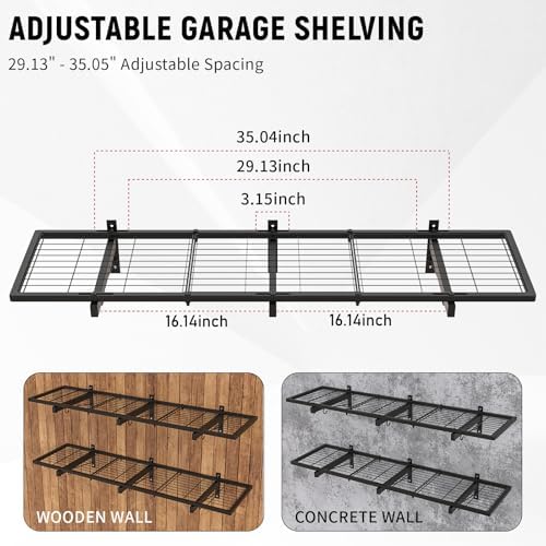 2 Pack Heavy Duty Garage Wall Shelves with 8 Hooks