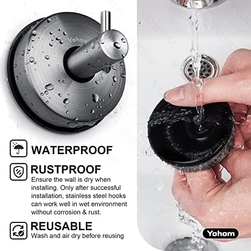 Yohom Suction Cup Hooks Black Stainless Steel Shower Towel Holders 2 Pcs
